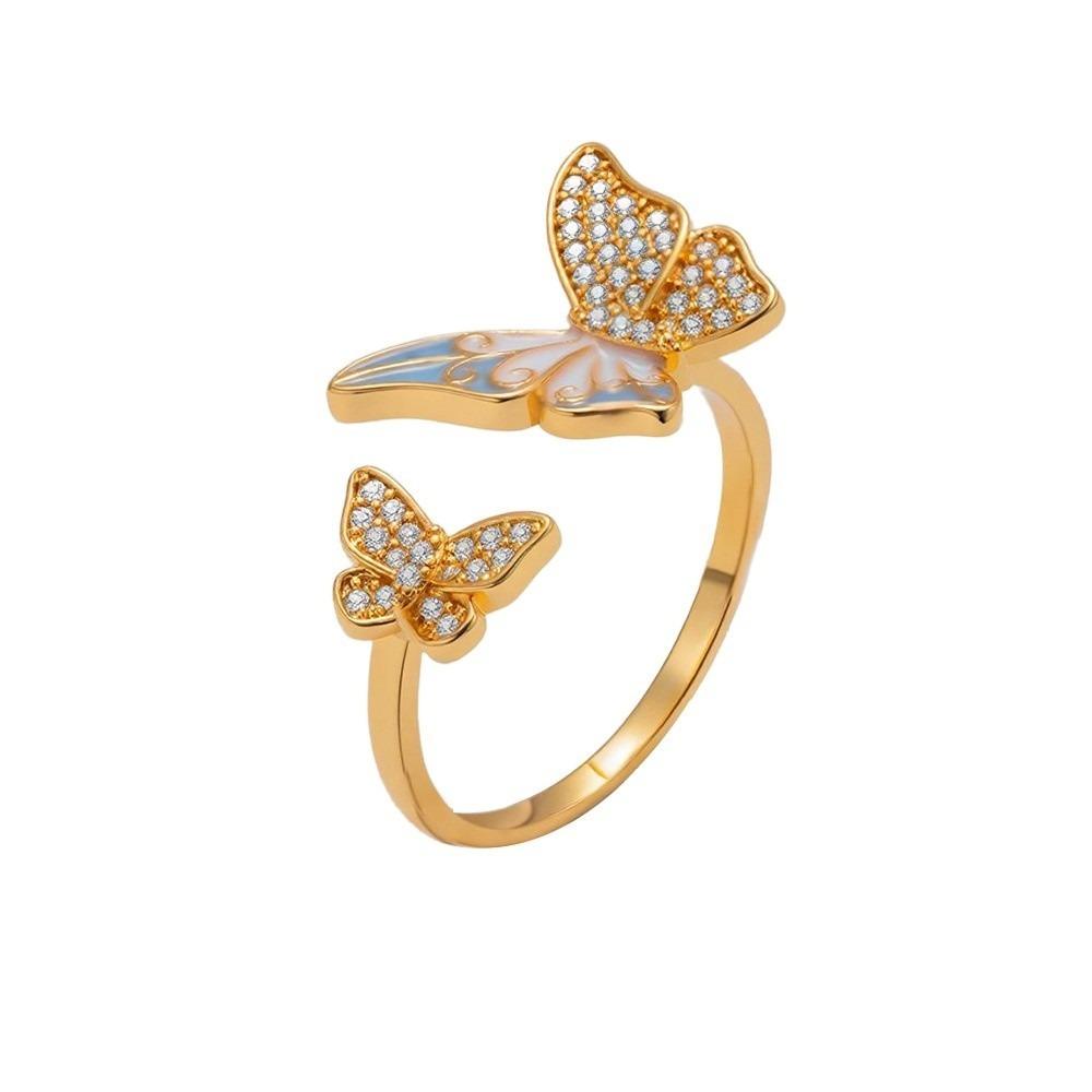 Elegant Butterfly Zircon Ring Enamel Finger Jewelry Sweet Butterfly Open Ring  Ladies Jewelry
