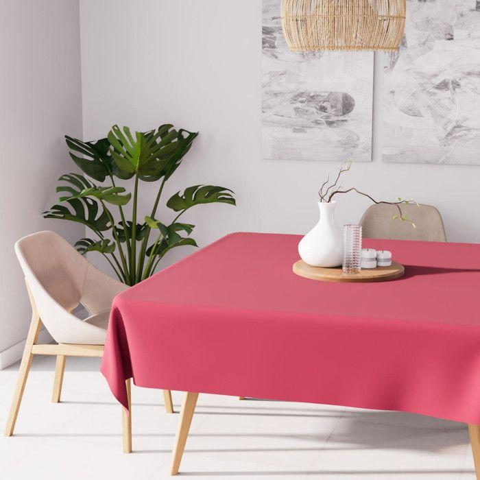 Square Stain-resistant Tablecloth 180X180 Cm ALIX Raspberry, by Soleil D'ocre