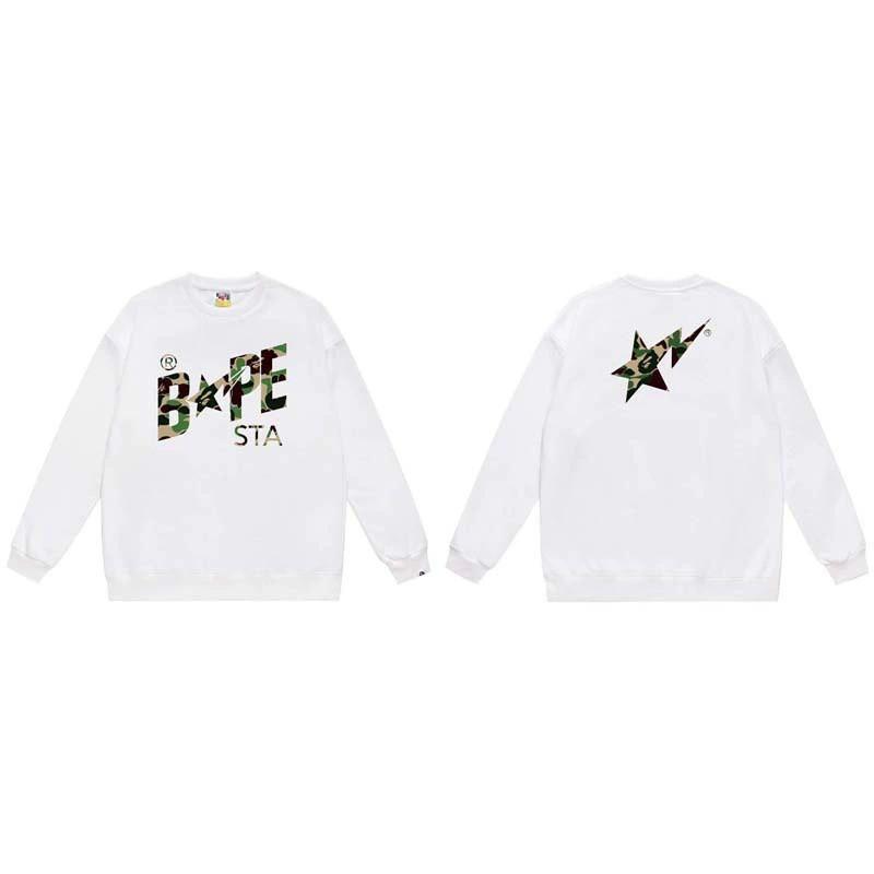 BAPE-Style Heavyweight Cotton Crewneck Sweatshirt Mens Oversized Streetwear Pullover Fall