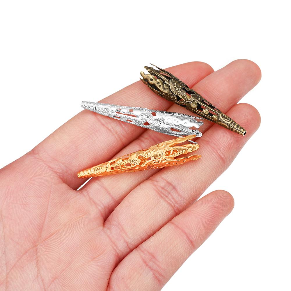 30pcs/Lot 42X8mm Alloy Bugle Filigree Caps End Bead Hollow Out Flower Cone Crystal Pendant Connector For Jewelry Making Supplies