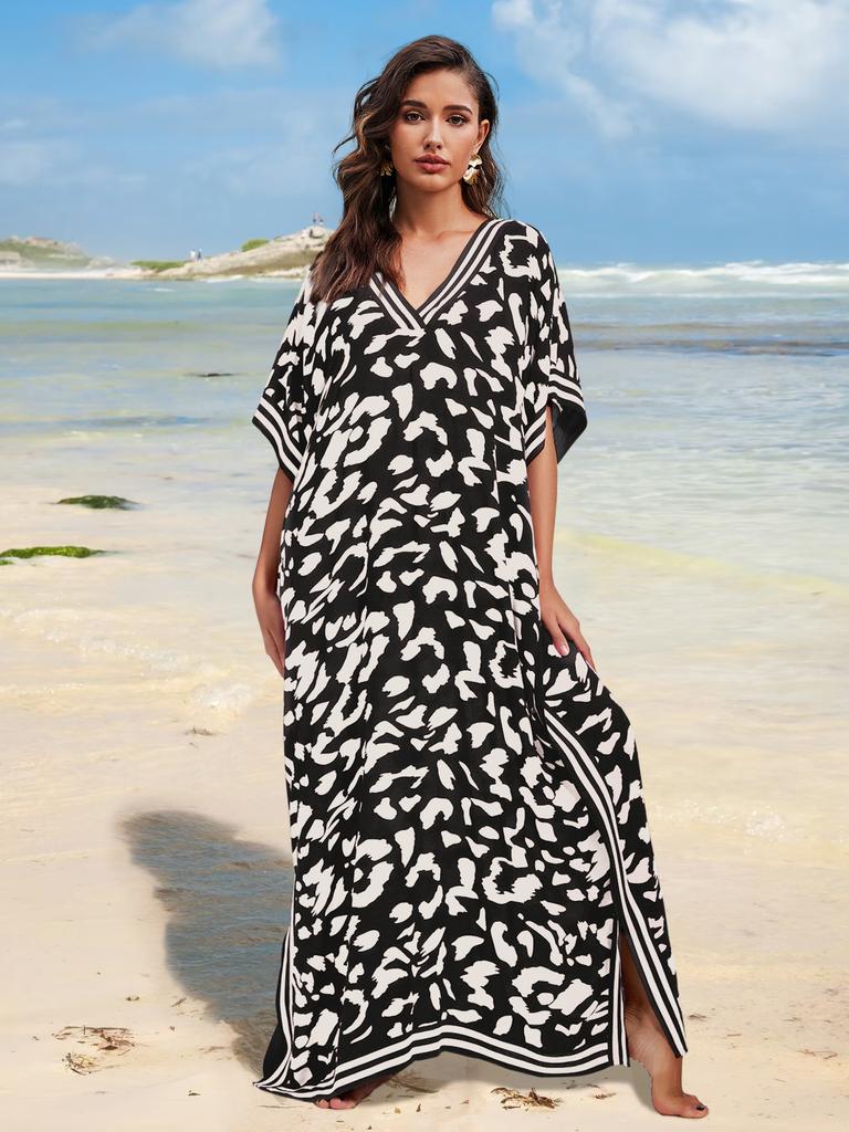 Beach Cover Ups for Swimwear Leopard Printed Maxi Dress Summer Holiday Bathing Suits Factory Supply
