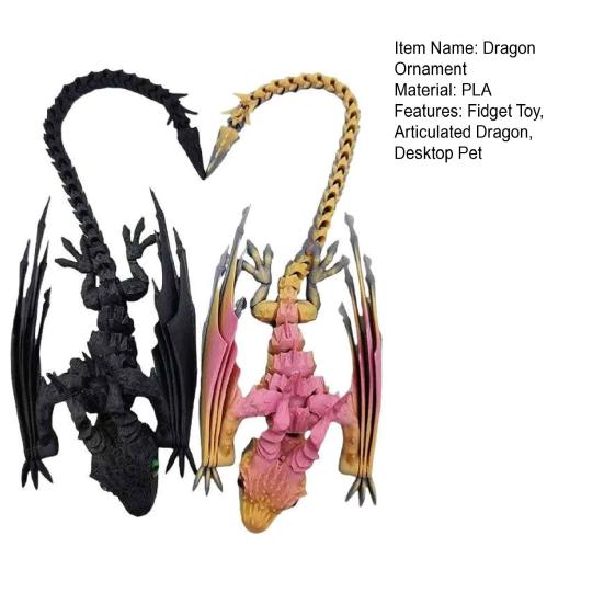 3D Printed Winged Dragon Articulated Dragon with Horns Wings Flexible Dragon Fidget Toy Desktop Pet for Home Office Decor Stress Relief