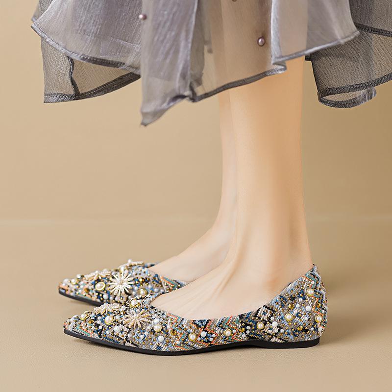 Weiwei Girl 5955-2 Ретро Мягкая Подошва Одиночные Туфли Женские Летние Нишевые Дизайн Sense Shallow Doudou Туфли Большие Размеры Женская Обувь