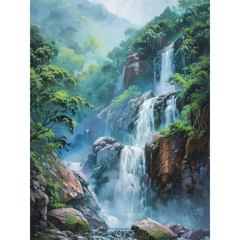 Алмазная картина Лесной водопад Пейзаж Вышивка крестом Мозаика Картина со стразами Вышивка Домашний декор