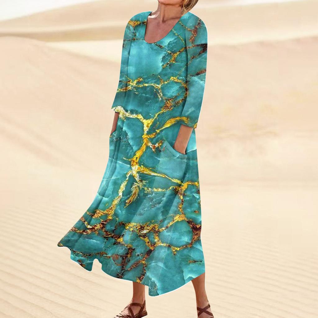 Женское повседневное модное удобное платье с карманами и рукавами 3/4 с принтом