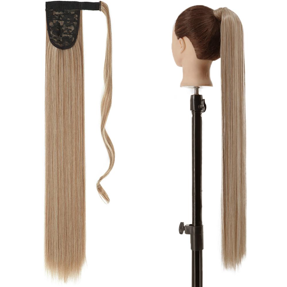 MISS WIG Synthetic Long Straight Hair Extension Wrap Around Clip In Heat Resistant Fiber Ponytail Natural Pony Tail for Women