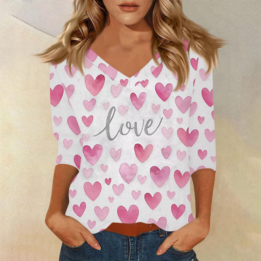 Women's T Shirt Print 3/4 Sleeve Daily Weekend Fashion Basic V- Neck Regular Top