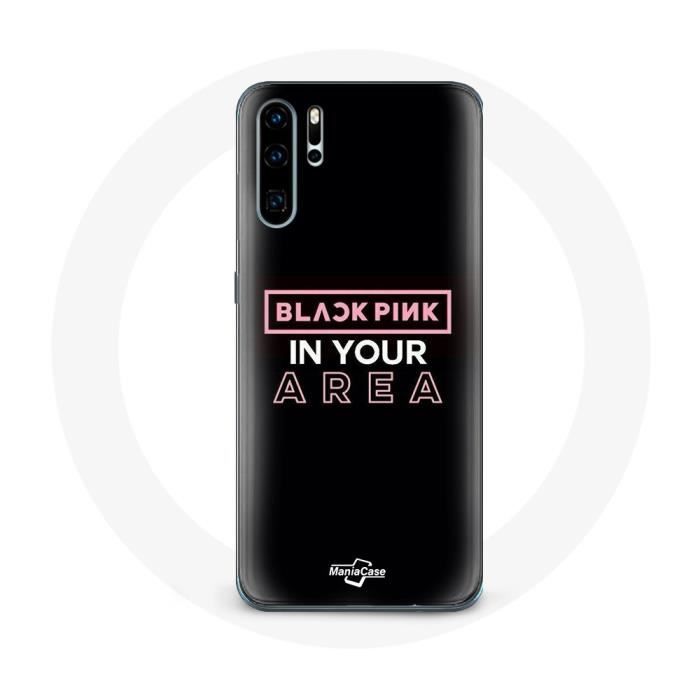 Coque pour Huawei P30 Pro Blackpink in Your Area Logo Rose Fond Noir