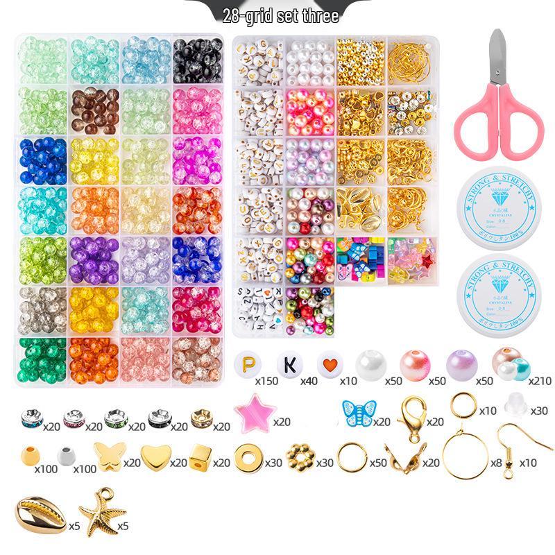 8mm Crackle Bead Bracelet Set: DIY Jewelry Flower Bead Accessories, Lampwork Crystal Loose Beads.