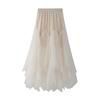 Женская модная повседневная однотонная юбка с высокой талией и оборками из сетки длиной до пола