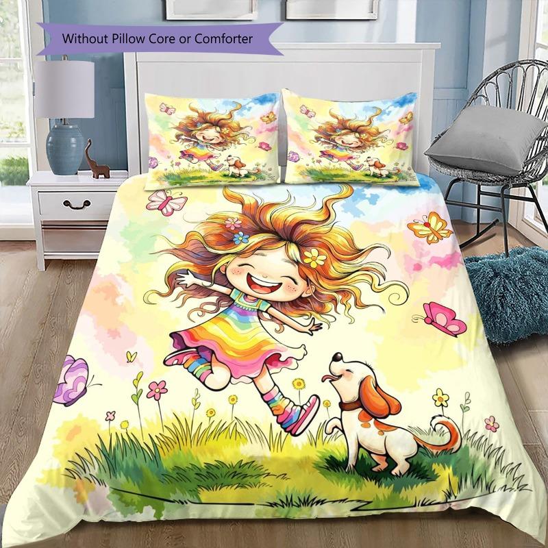 Pippi Longstocking Bedding Set 3 Pieces Duvet Cover and Pillowcases, Kids Bedroom Decor Soft Bed Linen, No Comforter