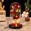 Galaxy Artificial Rose Flowers with LED Lights in Glass Dome Fake Forever Flower for Valentines Day Romantic Gifts Table Lamp Mom Birthday Decoration