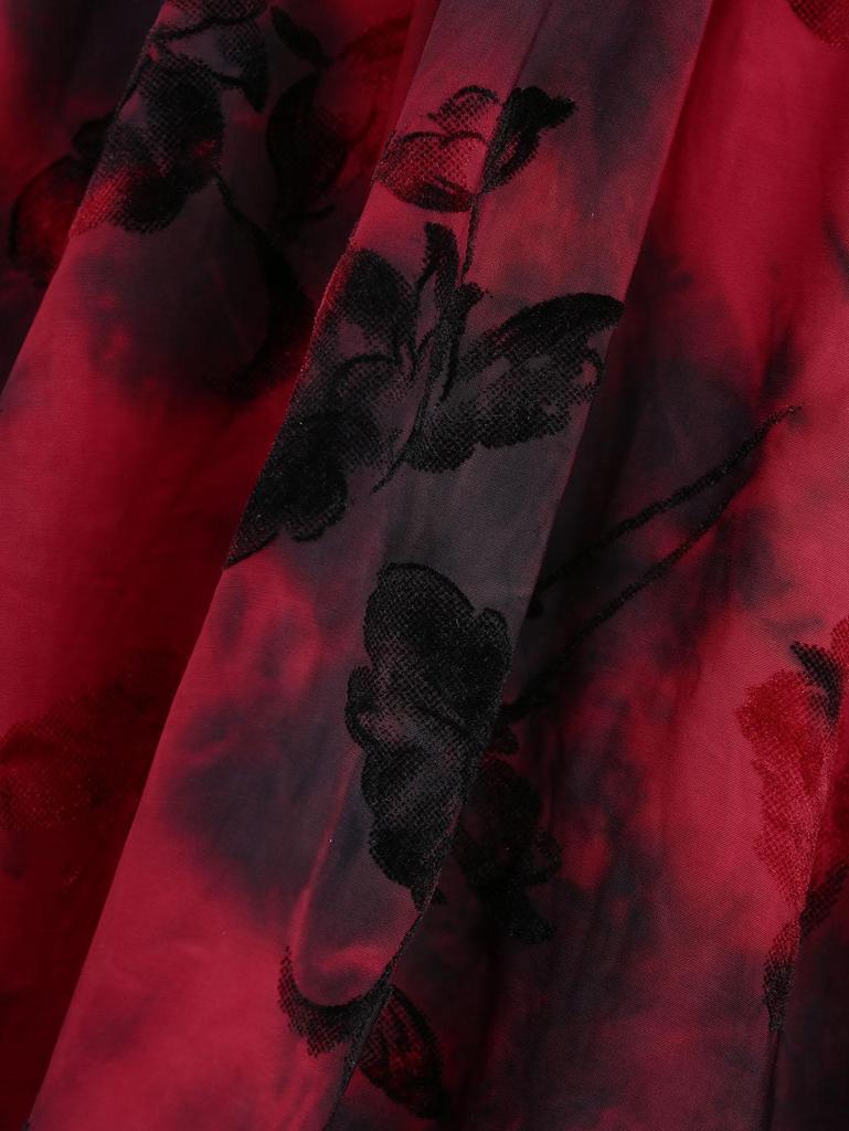 Rosegal Plus Size Poet рукава Цветочный флокированный тай-дай рюшами бюст кружевная отделка пэчворк бархатный топ с цепочкой