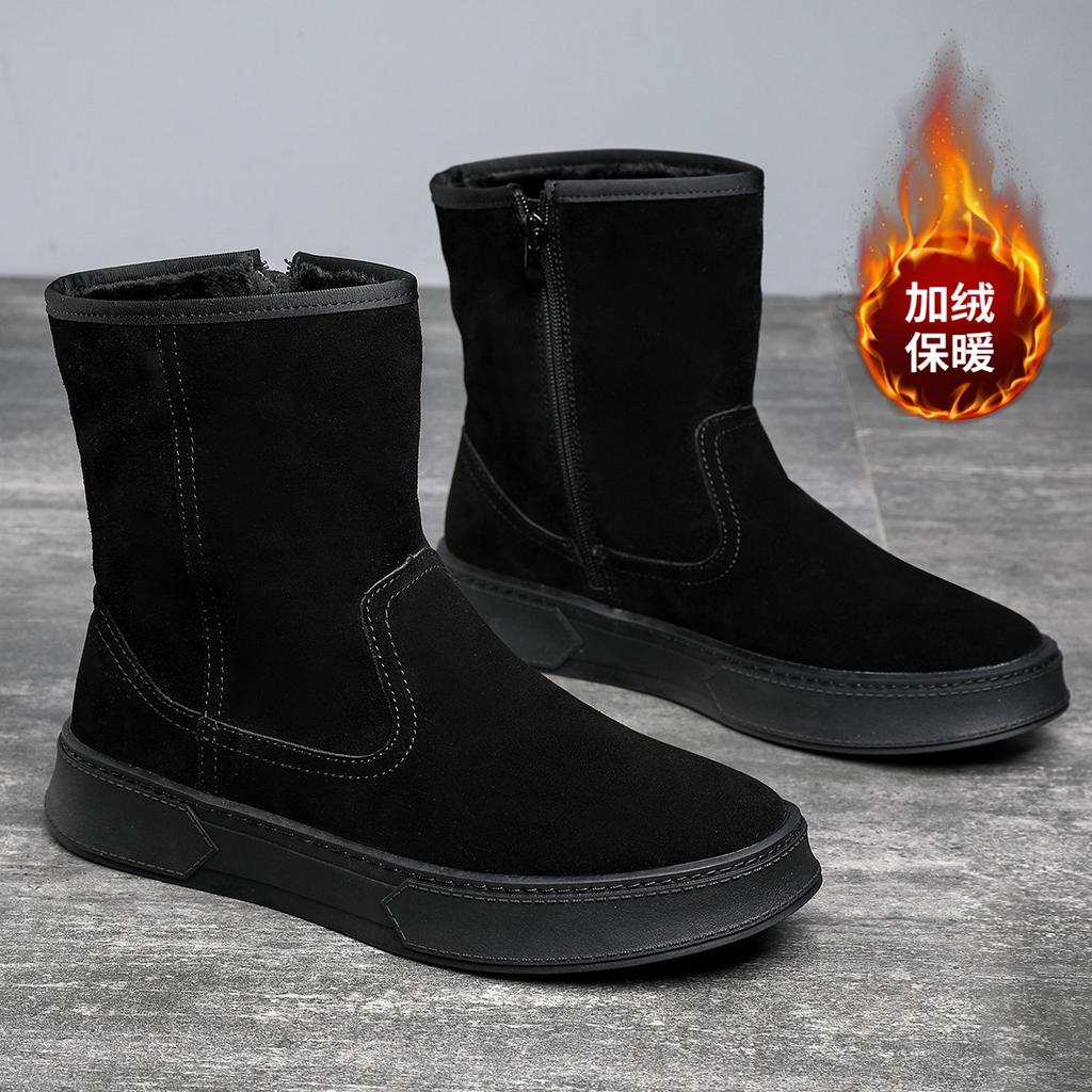 2025 новые зимние ботинки мужские зимние модные трендовые хлопковые туфли износостойкие нескользящие универсальные морозостойкие ботинки с высоким голенищем на бархатной подкладке