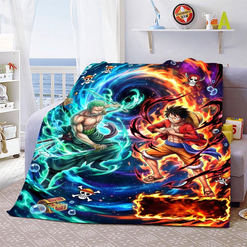 One Piece Cartoon Throw Blanket Soft Plush Warm Flannel Lightweight for Sofa Bed Couch Cozy Travel Decor -QJY