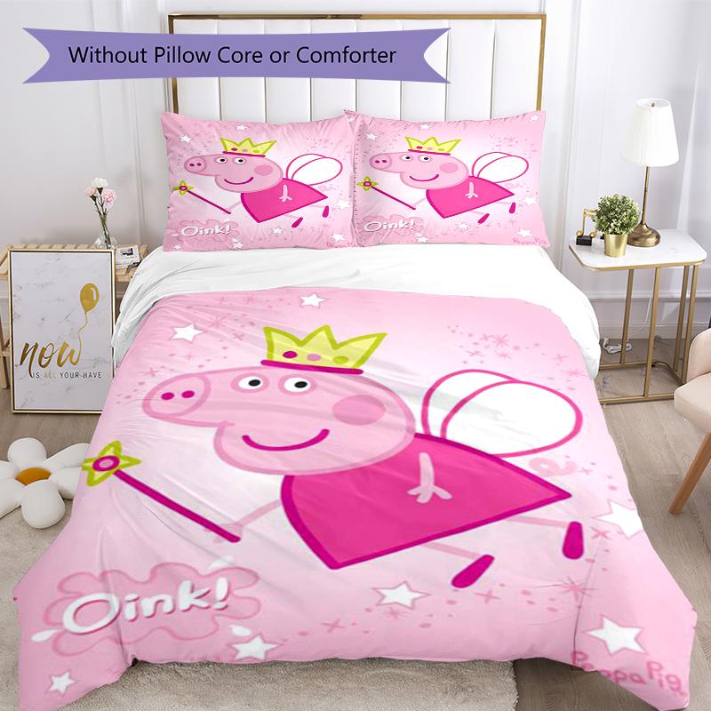 3pcs Peppa Pig Bedding Set Duvet Cover Closure Includes 1 Duvet Cover & 2 Pillowcases, Soft and Comfortable for All Seasons.