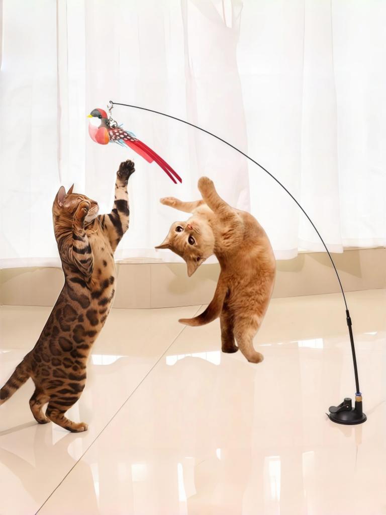 4pcs/set Strong Base Cat Teaser Set - Long Pole Cat Interactive Toy with Bell Kitten Hunting Training Toy
