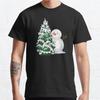 Plus Size S-3XL Christmas Snowman Behind The Snowy Christmas Tree Printed T-shirt Men's Tops Fashion Clothes Tees