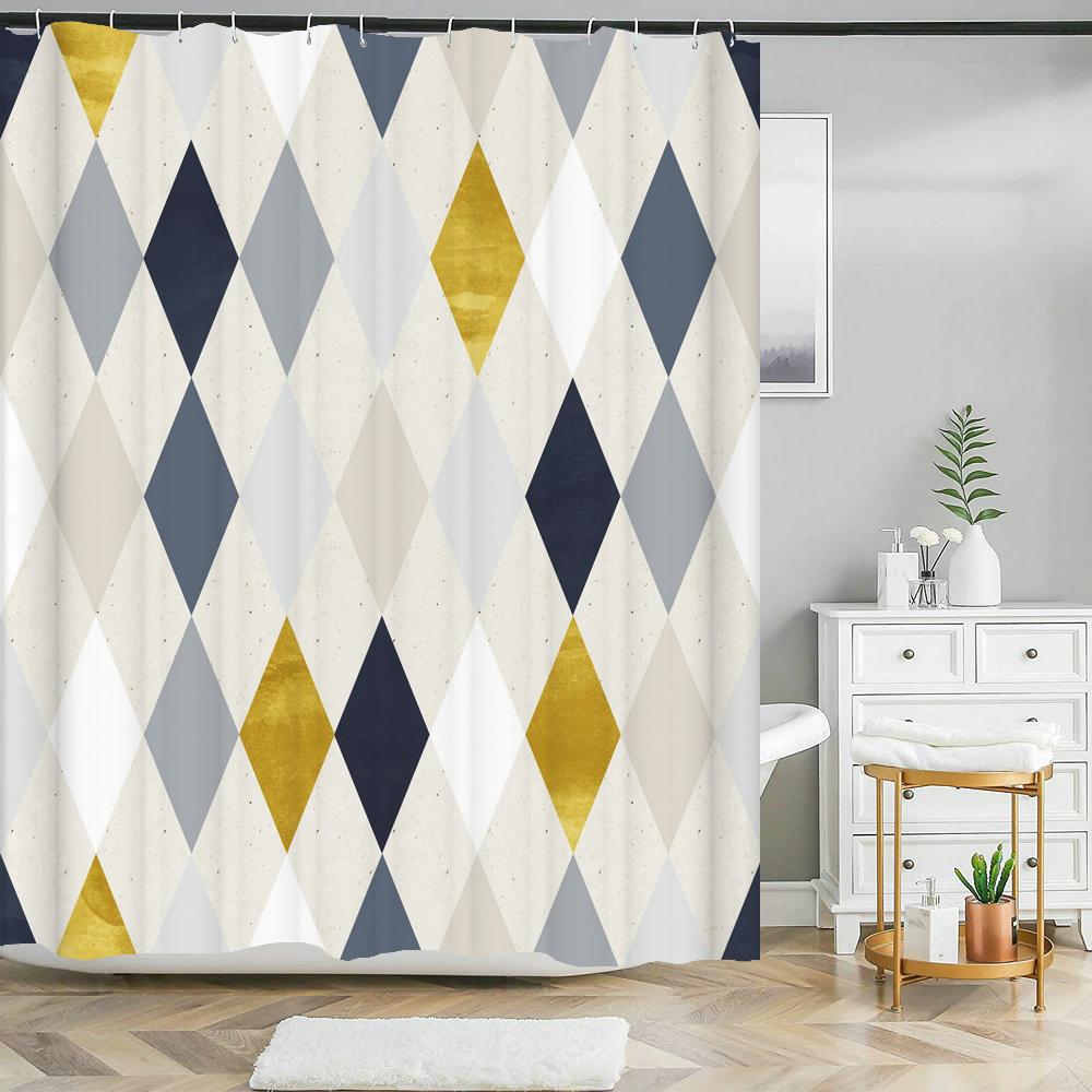 Stripe Shape Shower Curtains For Bathroom Simple Black White Multi-Color Wave Stripe Grid Pattern Waterproof Bathroom Curtains