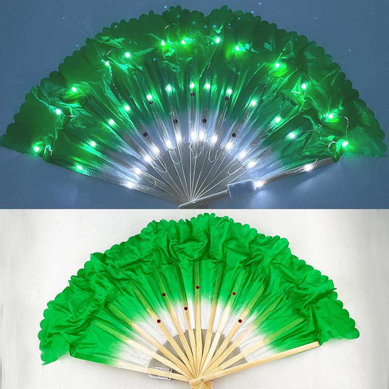 10 inch Glowing Dance Fan Fluorescent Chinese Silk Folding Hand Fan for Dancing Party Stage Performance Supplies