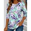 Summer Women's T Shirt Floral Graphic Plants Stylish Casual Long Sleeve T-shirts Round Neck Regular Tops Flower Printed Pullover