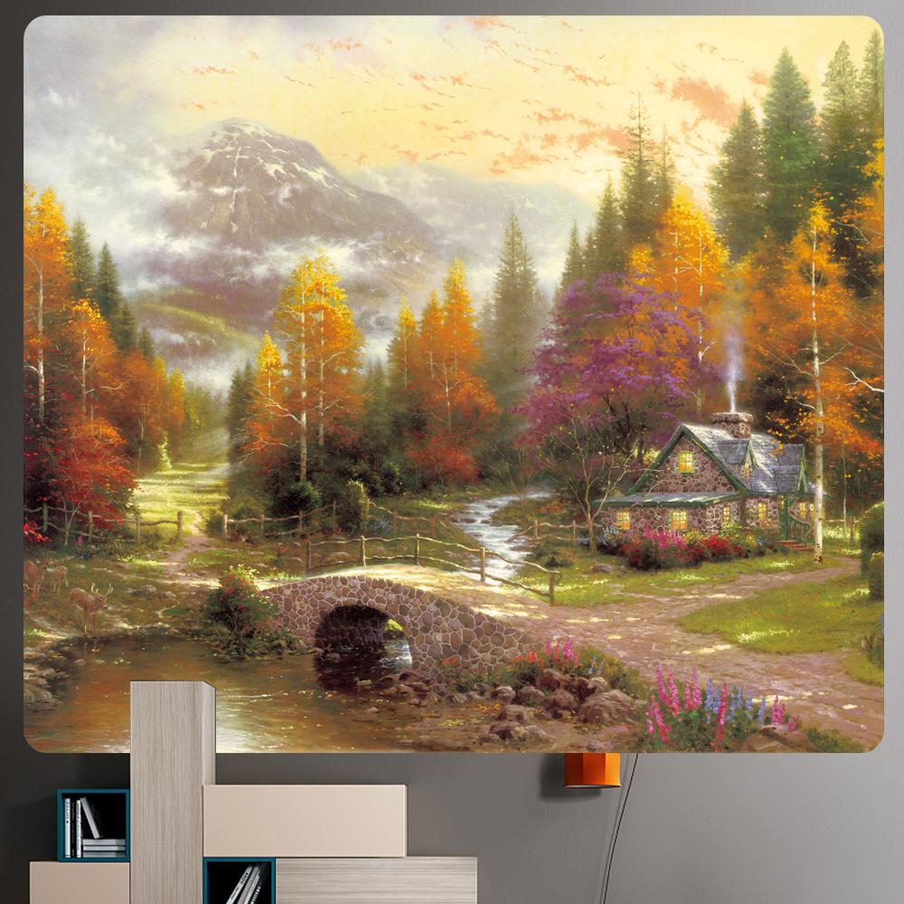 Home Decoration Christmas Snow Scene Oil Painting Printing Tapestry Hippie Bohemian Psychedelic Scene Wall Decor Backdrop Cloth