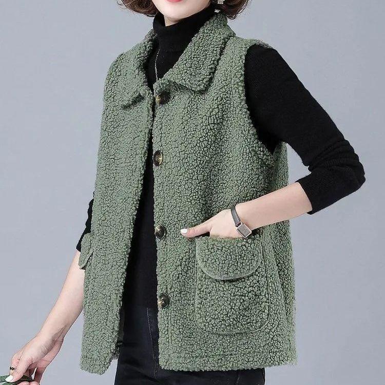 Плюс размер весна осень зима женский жилет на пуговицах из овечьей шерсти зимний термостойкий толстый флисовый жилет без рукавов куртка женские пальто