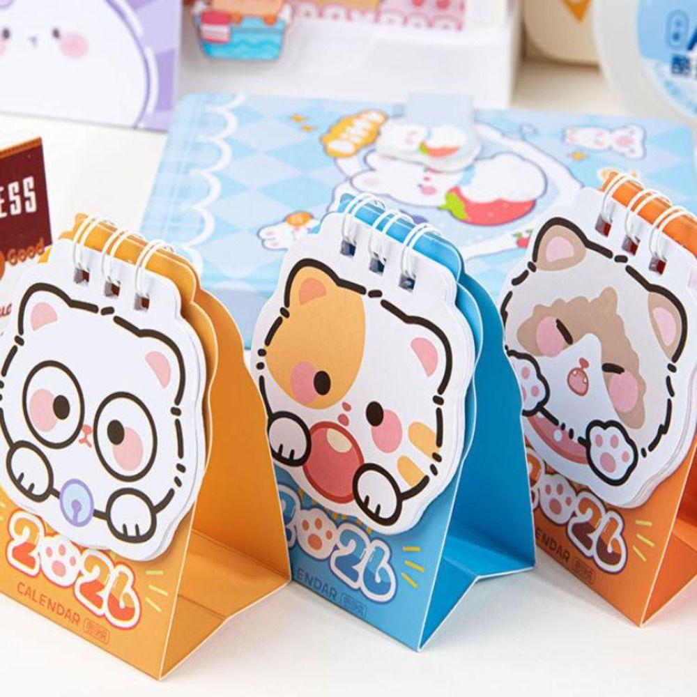 Мультяшный Кот 2026 Настольный Календарь Мини Планировщик Расписания Милый Календарь на Спирали Настольные Украшения