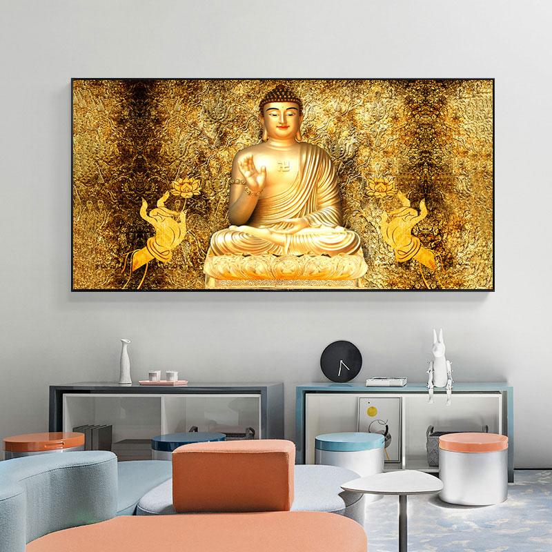 Золотые картины Будды, настенные художественные постеры и принты, буддийская картина на холсте, религиозные картины, украшение для гостиной и дома