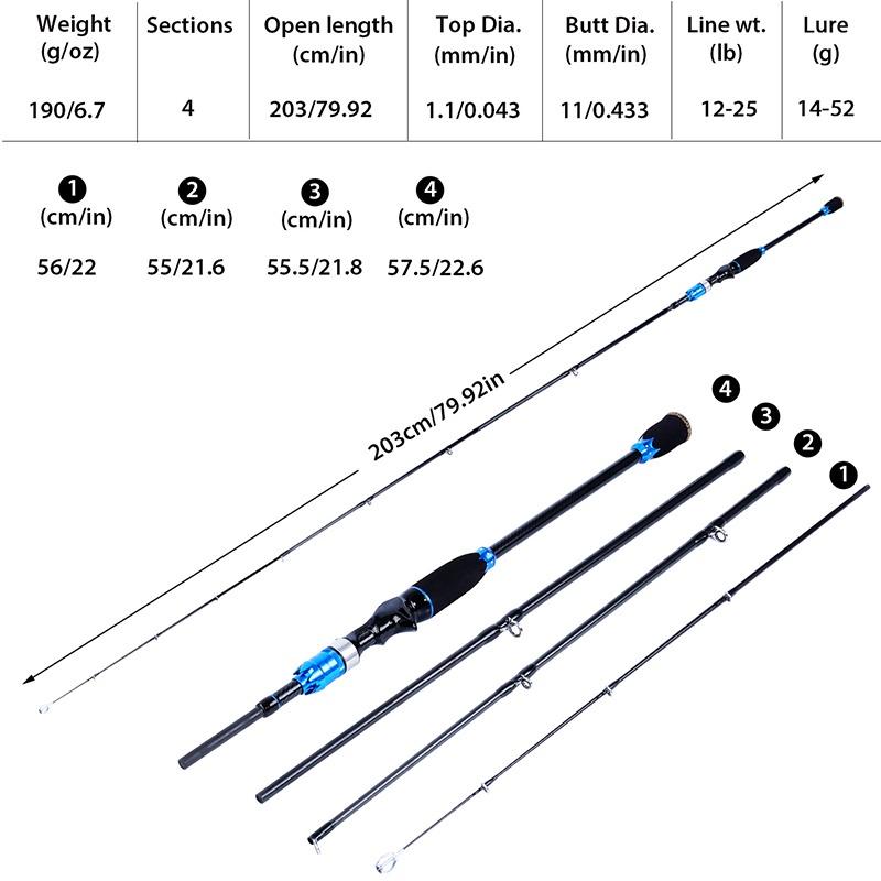 Fishing Rod 4 Section Carbon Fiber Casting Fishing Rod for Freshwater SaltWater Fishing Tackle Lure