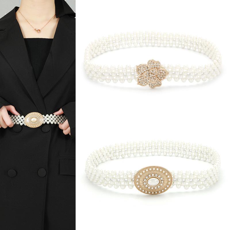 Женский эластичный тонкий пояс с жемчугом и стразами, цепочка на талию, простой корейский стиль, пояс на завязках, аксессуары для женской одежды