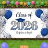 2D Class of 2026 Blue Silver Graduation Photo Booth Background Cloth