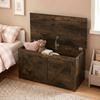 100L Home Storage Box, with Safety Hinge - Rustic Brown Wood-Effect
