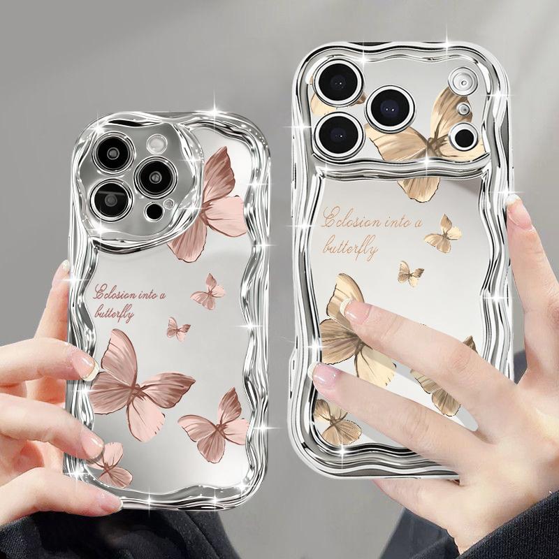 Colorful Butterfly Phone Case For iPhone 17 Pro Max Air 16e 16 15 14 13 Pro Max 12 11 Shockproof Luxury Plating Soft TPU Cover