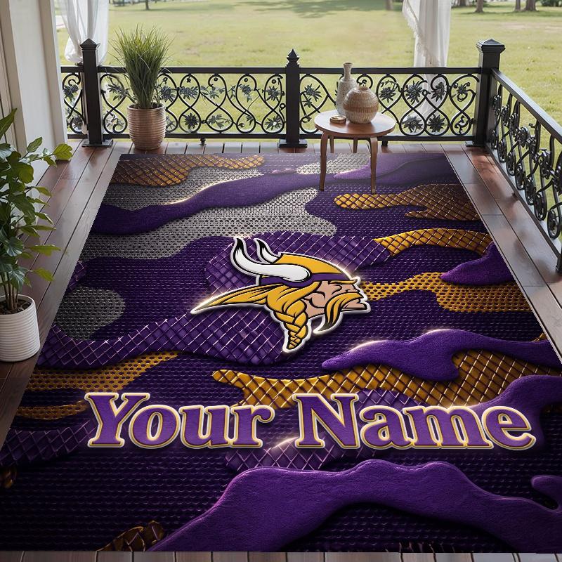 Custom Name Minnesota Vikings Crystal Velvet Floor Rug Personalized Text Soft Carpet Home Decor