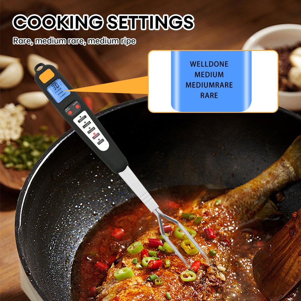 Кухонный термометр для гриля, электронный термометр из нержавеющей стали 304 -50℃~150℃(-58℉~302℉) Встроенный зуммер с ЖК-дисплеем высокой четкости