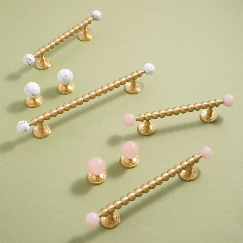 Nordic Art Handle/Natural Crystal +Brass Cabinet Handle and Knob T Bar Bedroom Door Handle Drawer Knobs for Furniture Hardware