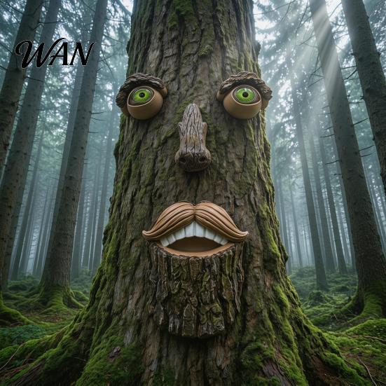 Durable Outdoor Statue Tree Face Ornament Facial Features Statues Resin Waterproof Decor Weather-Resistant Garden Decoration for Yard Stump