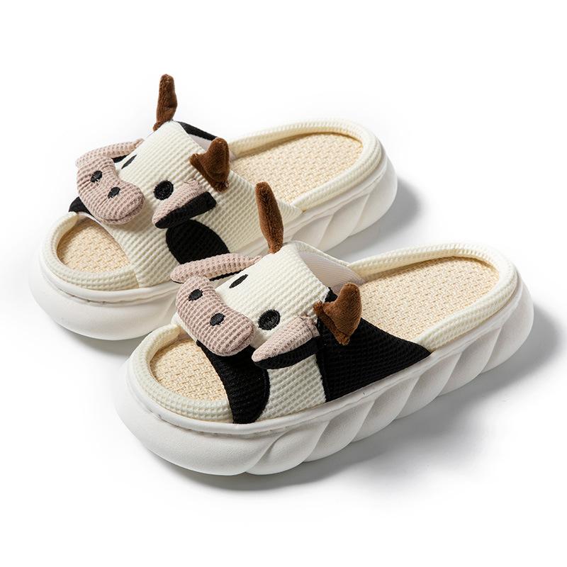 Fashion 2024 Men Slippers Summer Four Seasons Indoor Home Floor Slides Couple Cute Cartoon Milk Cow House Slipper Women Funny Frog Shoes