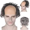 Synthetic Old Men Grey Wig Set with Mustache and Eyebrows Bald Cap with Hair On Sides Balding Grandpa Wigs Costume Halloween Wig