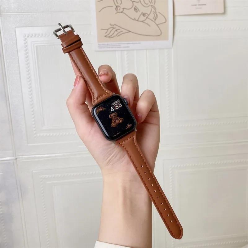 Тонкий кожаный ремешок для Apple Watch 44 мм 40 мм 41 мм 45 мм 49 мм 44 мм Браслет apple watch 10 46 мм ремешки Ultra 9 7 5 se 3 4 6