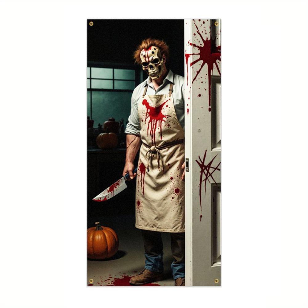 Ghost Blood Stain Skeleton Halloween 2D Door Banner Rectangular Halloween Background Banner Party