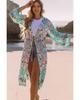 Floral Print Long Sleeve Kimono with Tassel Tie