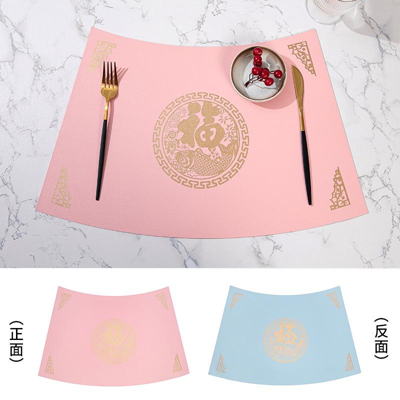 New Chinese restaurant Hotel round table leather placemat Western food mat Double-sided fan-shaped thermal insulation dining table mat Plate mat Fu
