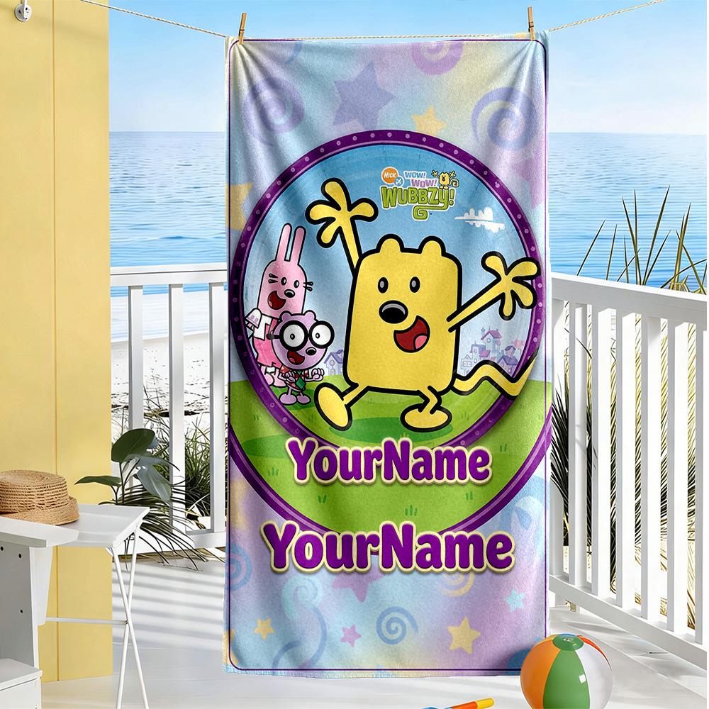 Wow! Wow! Wubbzy Personalized Name Beach Towel Soft Durable Quick-Dry
