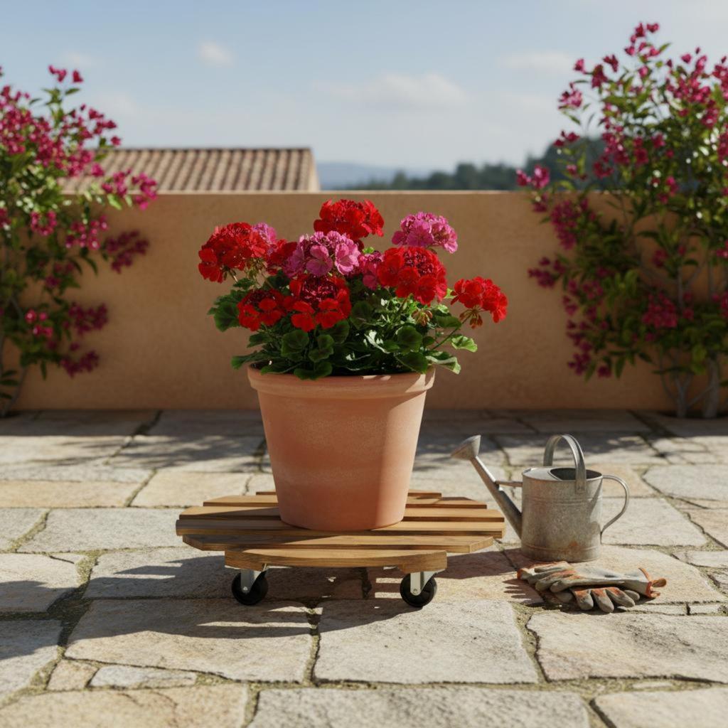 Round Planter Stand with Wheels Sturdy Construction Flower Pot Stand with Wheels Round Plant Rolling Stand Sleek Finish