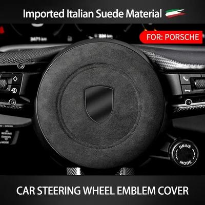 Car Steering Wheel Horn Cover Trim Suede Interior Decorative Accessories For Porsche Panamera Cayenne 718 911 Macan