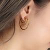 Stainless Steel Multilayer Round Bead Hoop Earrings For Women Men Vintage Gold Color Double Circle Smooth Earrings Zircon Gifts