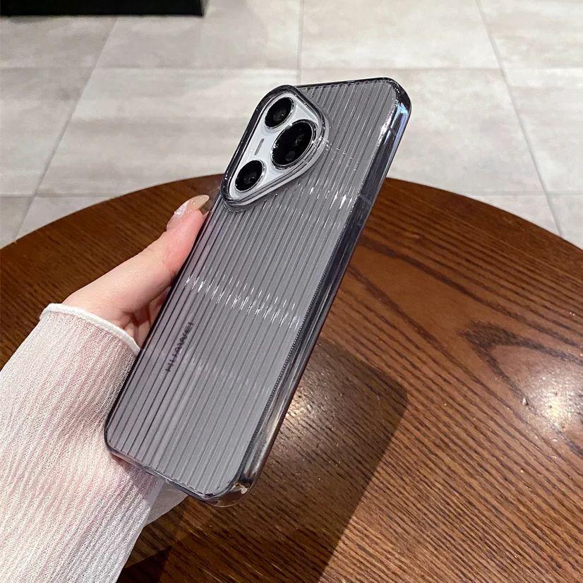 Luxury Crystal Transparent Stripes Pattern Case For Huawei Pura70 P70 P60 P50 Ultra Mate 60 50 40 Pro Soft TPU Shockproof Funda