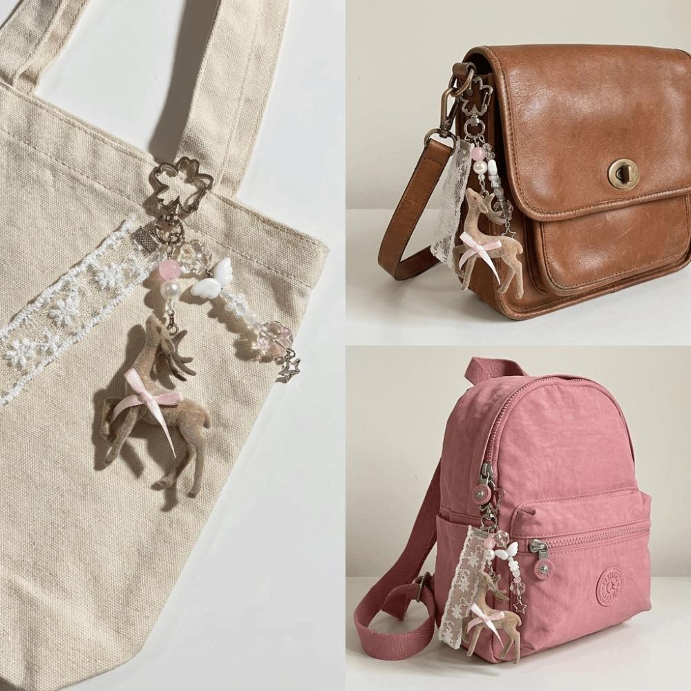 Ribbon Bow Design Plush deer ornament Coquette Style Phone Charms Cute Bag Pendant Phone Accessory